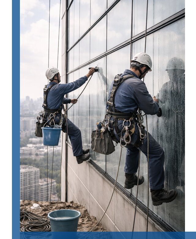 Профессиональная мойка фасадных окон альпинистами в Кропоткине