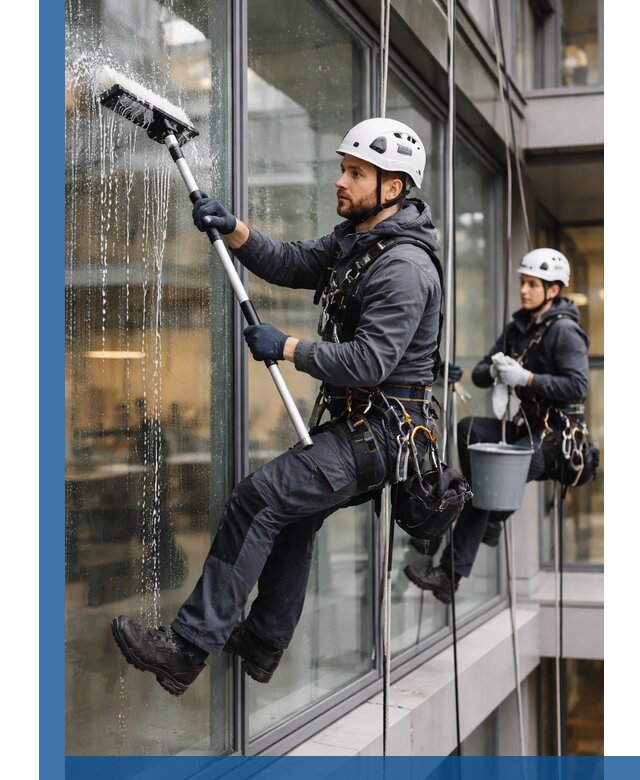 Профессиональная мойка витражей промышленными альпинистами в Кропоткине