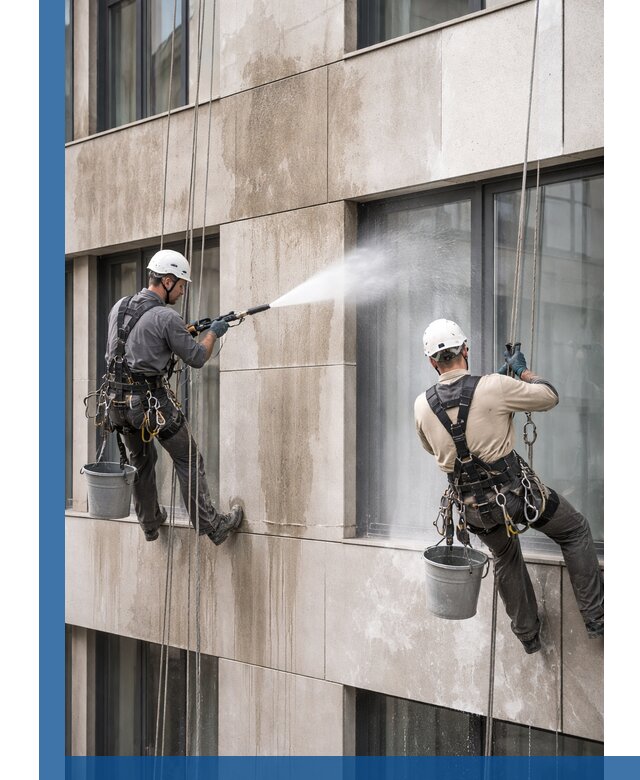 Послестроительная мойка фасада промышленным альпинизмом в Кропоткине