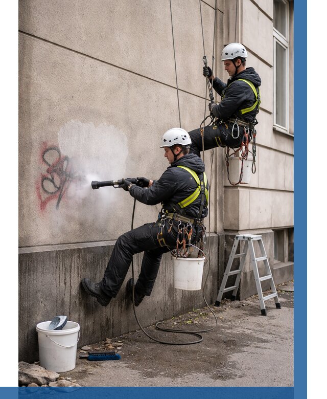 Удаление граффити с фасада в Кропоткине от 4887 р. | ВЫСОТНИК-Крп