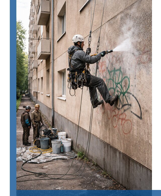 Удаление граффити с фасада в Кропоткине без следов и повреждений