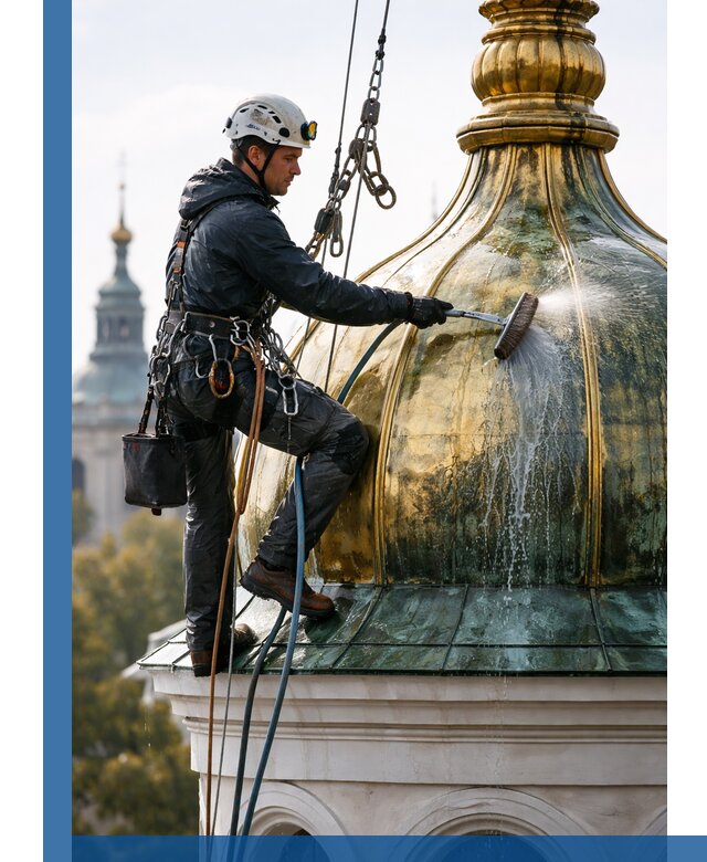 Профессиональная мойка куполов и шпилей высотными альпинистами в Кропоткине