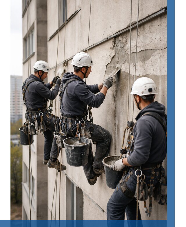 Ремонт бетонных элементов фасада в Кропоткине от 2715 р. | ВЫСОТНИК-Крп