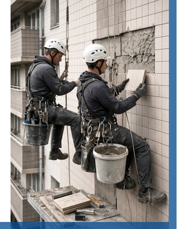 Ремонт облицовки фасада плиткой в Кропоткине от 1955 р. | ВЫСОТНИК-Крп