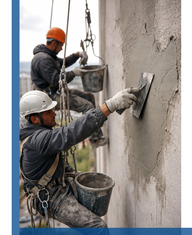 Штукатурка фасада на высоте в Кропоткине профессиональные работы