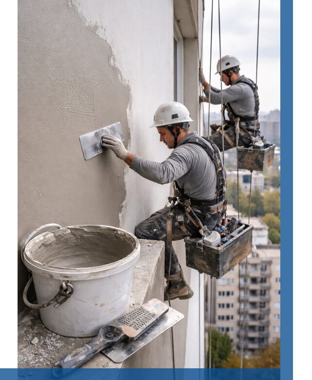 Шпаклевка фасада на высоте в Кропоткине от 760 р. | ВЫСОТНИК-Крп