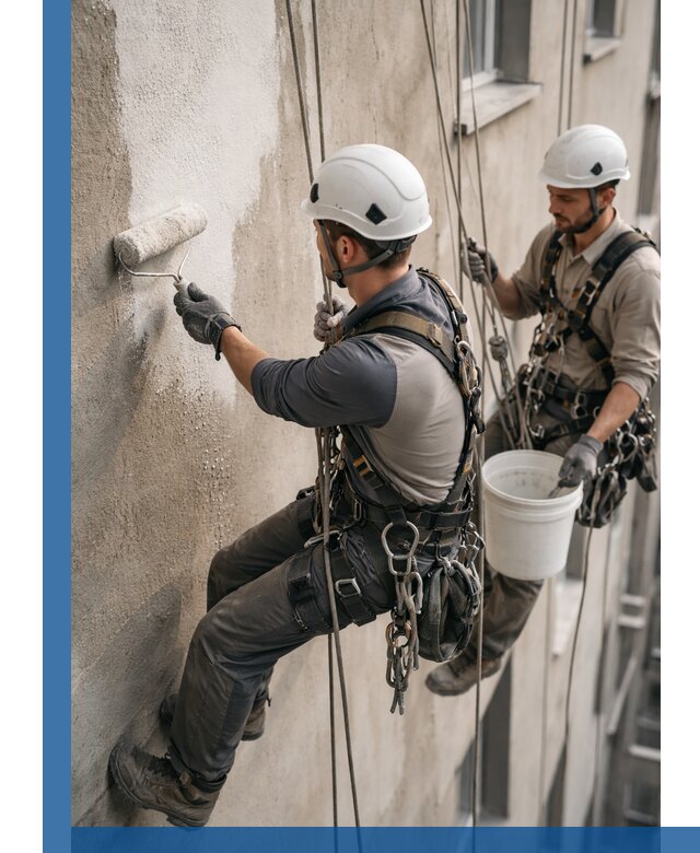 Грунтовка фасада на высоте в Кропоткине промышленными альпинистами