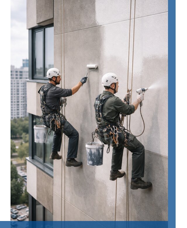 Покраска фасада альпинистами в Кропоткине от 326 р. | ВЫСОТНИК-Крп