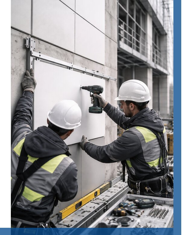 Монтаж композитных панелей фасада в Кропоткине от 2715 р. | ВЫСОТНИК-Крп