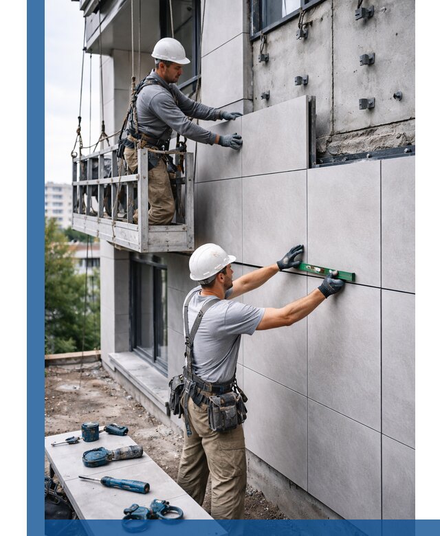 Монтаж керамогранита на фасад в Кропоткине под ключ с гарантией качества