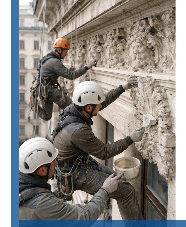 Реставрация фасадной лепнины с высотными работами в Кропоткине