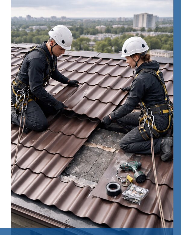 Ремонт металлочерепицы на крыше в Кропоткине от 977 р. | ВЫСОТНИК-Крп