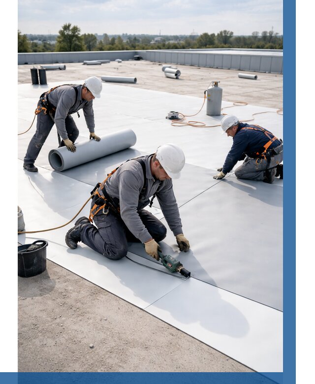 Монтаж мембранной кровли под ключ в Кропоткине от 1303 р. | ВЫСОТНИК-Крп