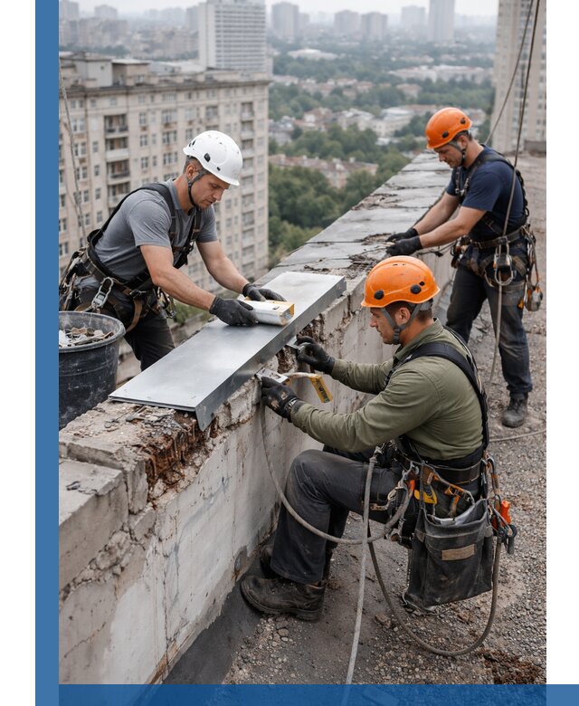 Ремонт парапета на кровле в Кропоткине, высотные работы с гарантией