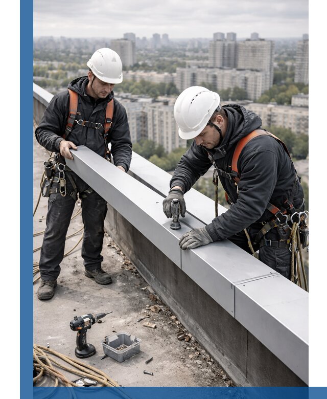 Монтаж парапетных крышек и ограждений кровли в Кропоткине