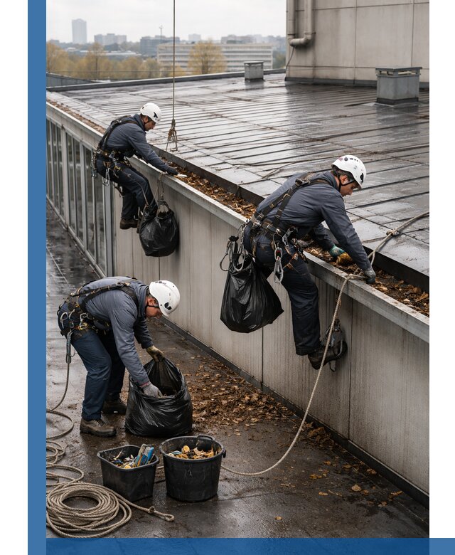 Очистка кровли по периметру в Кропоткине силами промышленных альпинистов