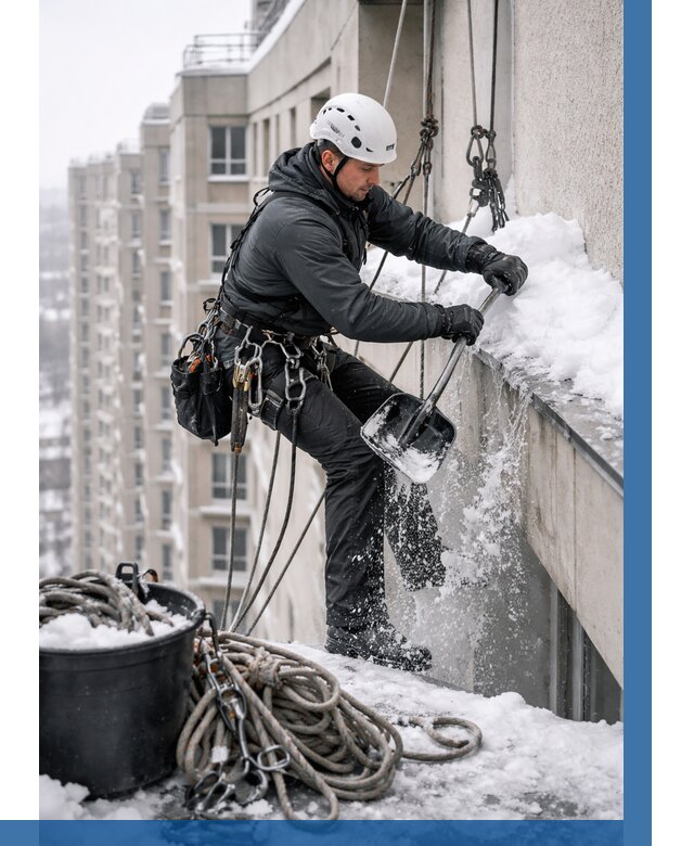 Очистка карнизов от снега в Кропоткине от 326 р. | ВЫСОТНИК-Крп