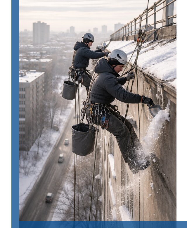 Очистка карнизов от снега в Кропоткине профессионально и безопасно