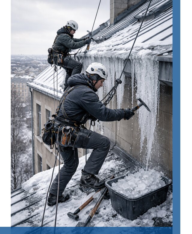 Удаление наледи с кровли в Кропоткине от 5972 р. | ВЫСОТНИК-Крп