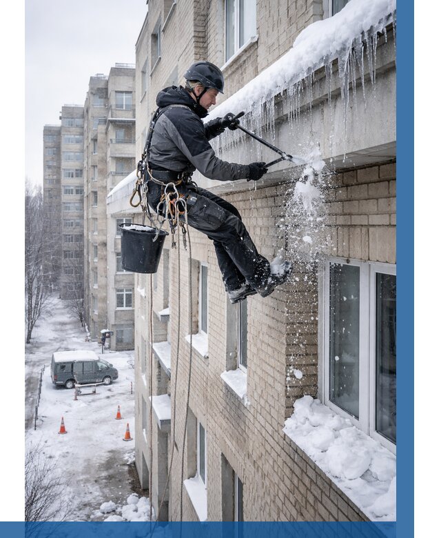 Удаление наледи с карнизов в Кропоткине от 380 р. | ВЫСОТНИК-Крп