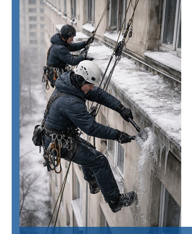 Удаление наледи и сосулек с карнизов в Кропоткине профессионально