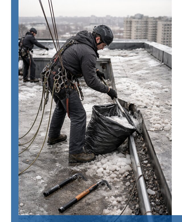 Аварийная очистка кровли в Кропоткине от промальпинистов