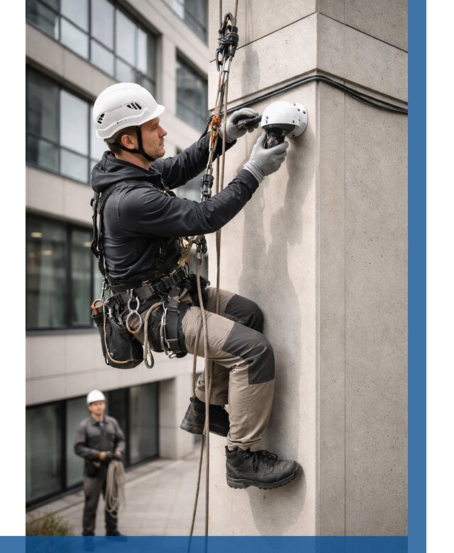 Монтаж камер видеонаблюдения на фасаде в Кропоткине от 9230 р.-ВЫСОТНИК-Крп