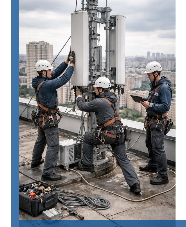 Монтаж антенн связи на крыше в Кропоткине с вводом в эксплуатацию