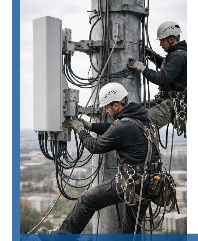 Монтаж оборудования связи на мачте в Кропоткине с пусконаладкой