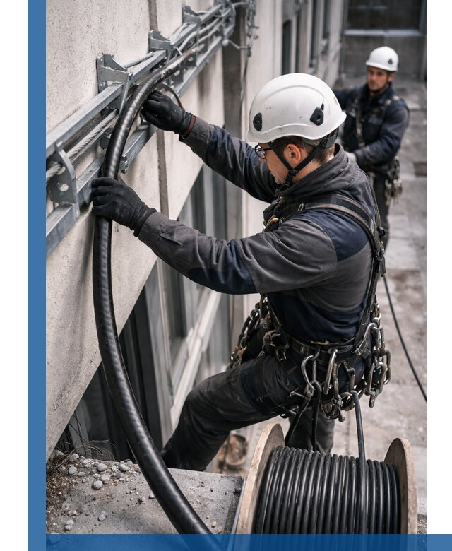 Протяжка кабеля питания на высоте в Кропоткине с гарантией безопасности и качества