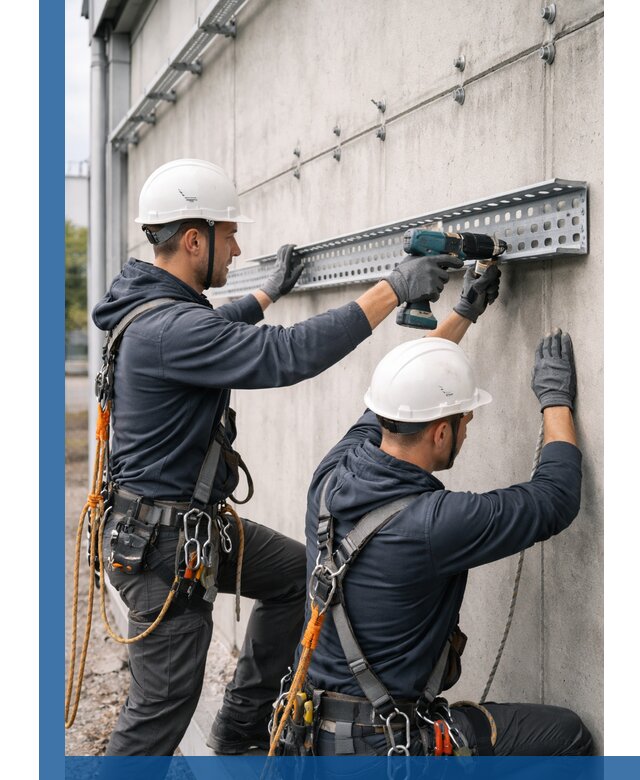 Монтаж кабельных лотков на фасаде зданий в Кропоткине с гарантией