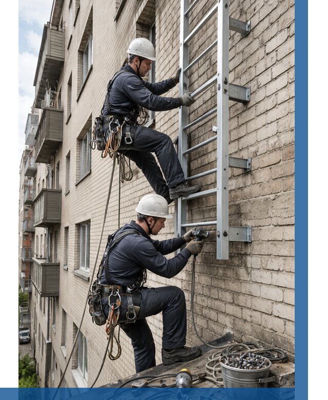Монтаж пожарной лестницы в Кропоткине от 27148 р заказать у ВЫСОТНИК-Крп