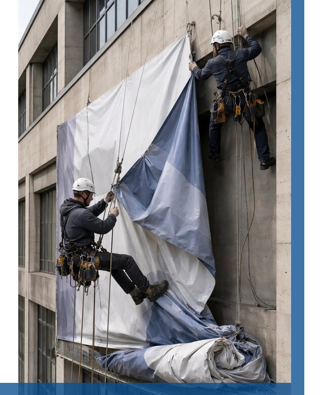 Демонтаж баннеров с фасада в Кропоткине от 4887 р. | ВЫСОТНИК-Крп