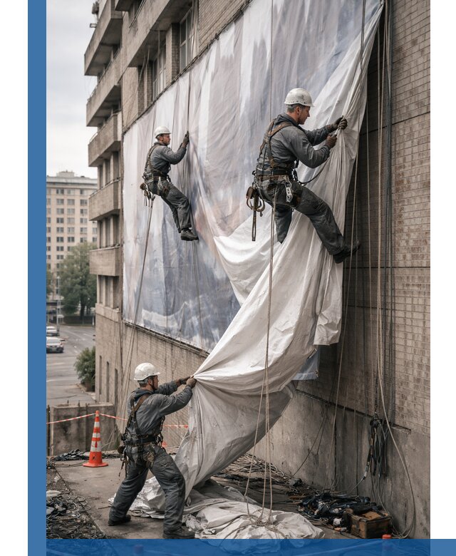 Демонтаж баннеров с фасада в Кропоткине оперативно и безопасно