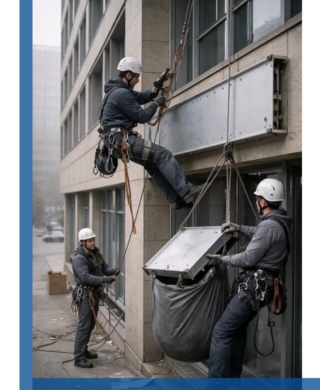 Демонтаж рекламной вывески с высотными работами в Кропоткине