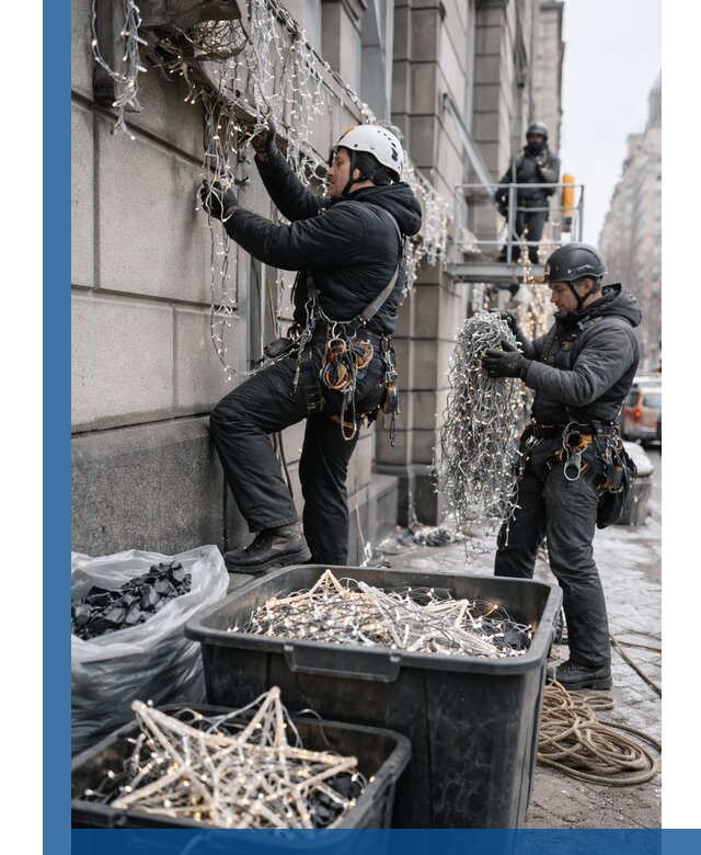 Демонтаж новогоднего оформления и гирлянд в Кропоткине