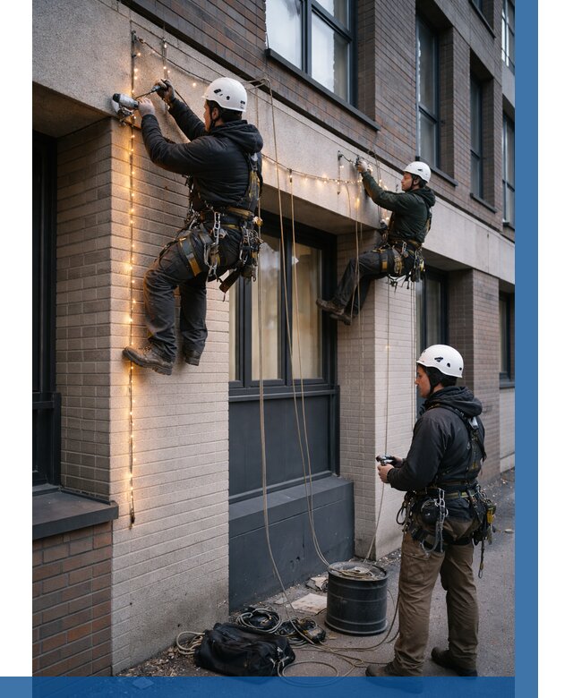 Монтаж гирлянд на фасаде в Кропоткине от 3801 р. | ВЫСОТНИК-Крп