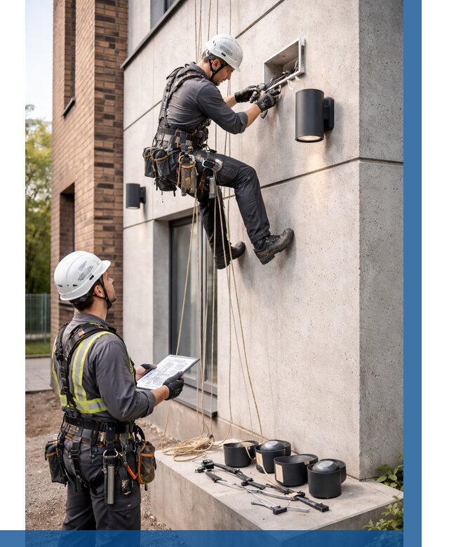 Монтаж фасадного освещения в Кропоткине от 2715 р. | ВЫСОТНИК-Крп