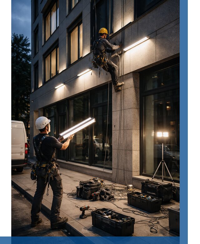 Монтаж архитектурной подсветки здания в Кропоткине от 2715 р.|ВЫСОТНИК-Крп