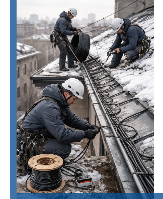 Монтаж греющего кабеля на кровле в Кропоткине под ключ