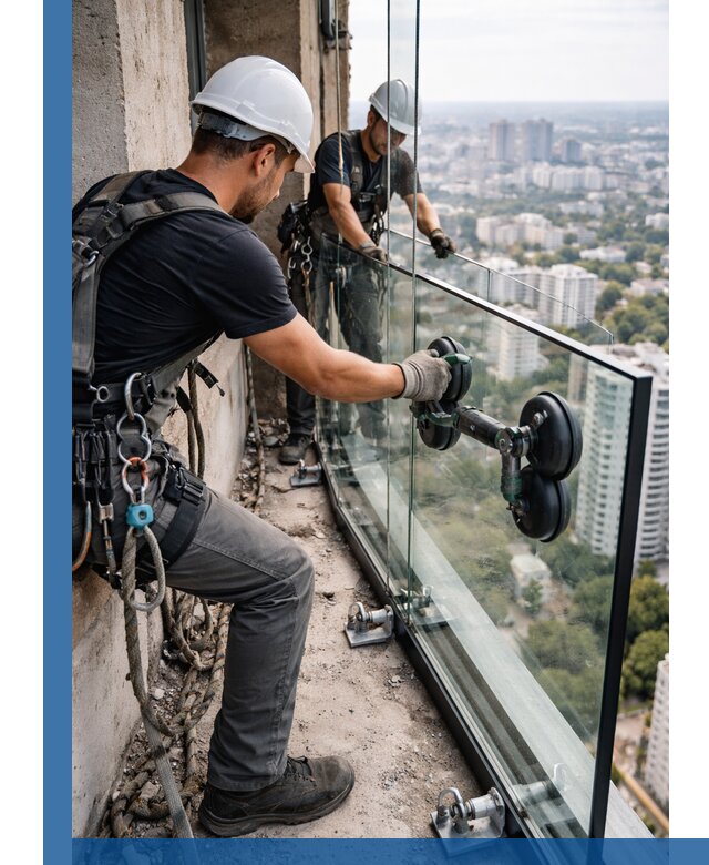Монтаж стеклянных ограждений под ключ с гарантией в Кропоткине
