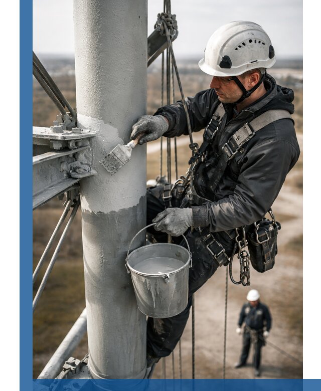 Покраска мачт связи в Кропоткине промышленными альпинистами