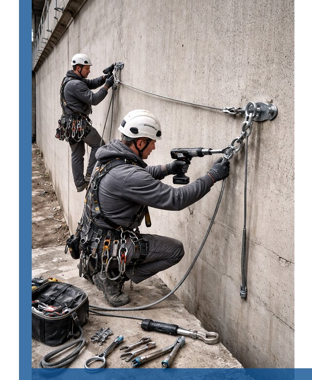 Монтаж анкерных линий высотной безопасности в Кропоткине