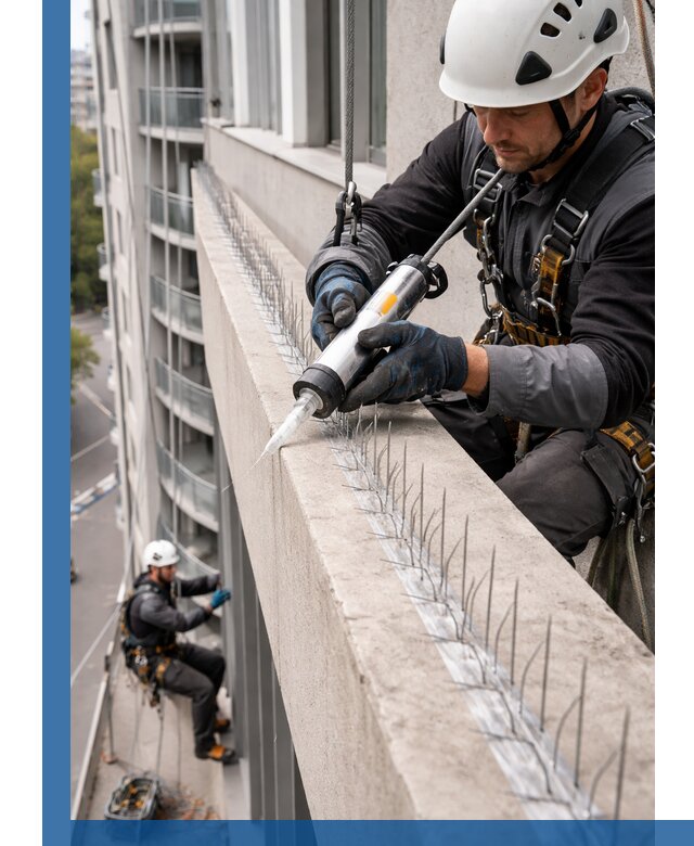 Установка шипов от птиц на фасадах и кровлях в Кропоткине